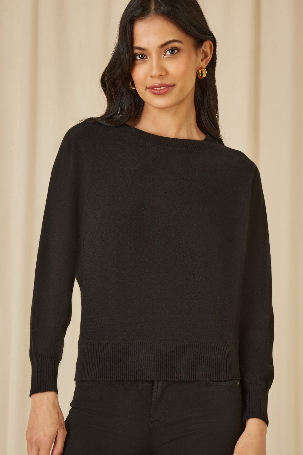 Yumi Black Knitted Batwing Jumper Yumi