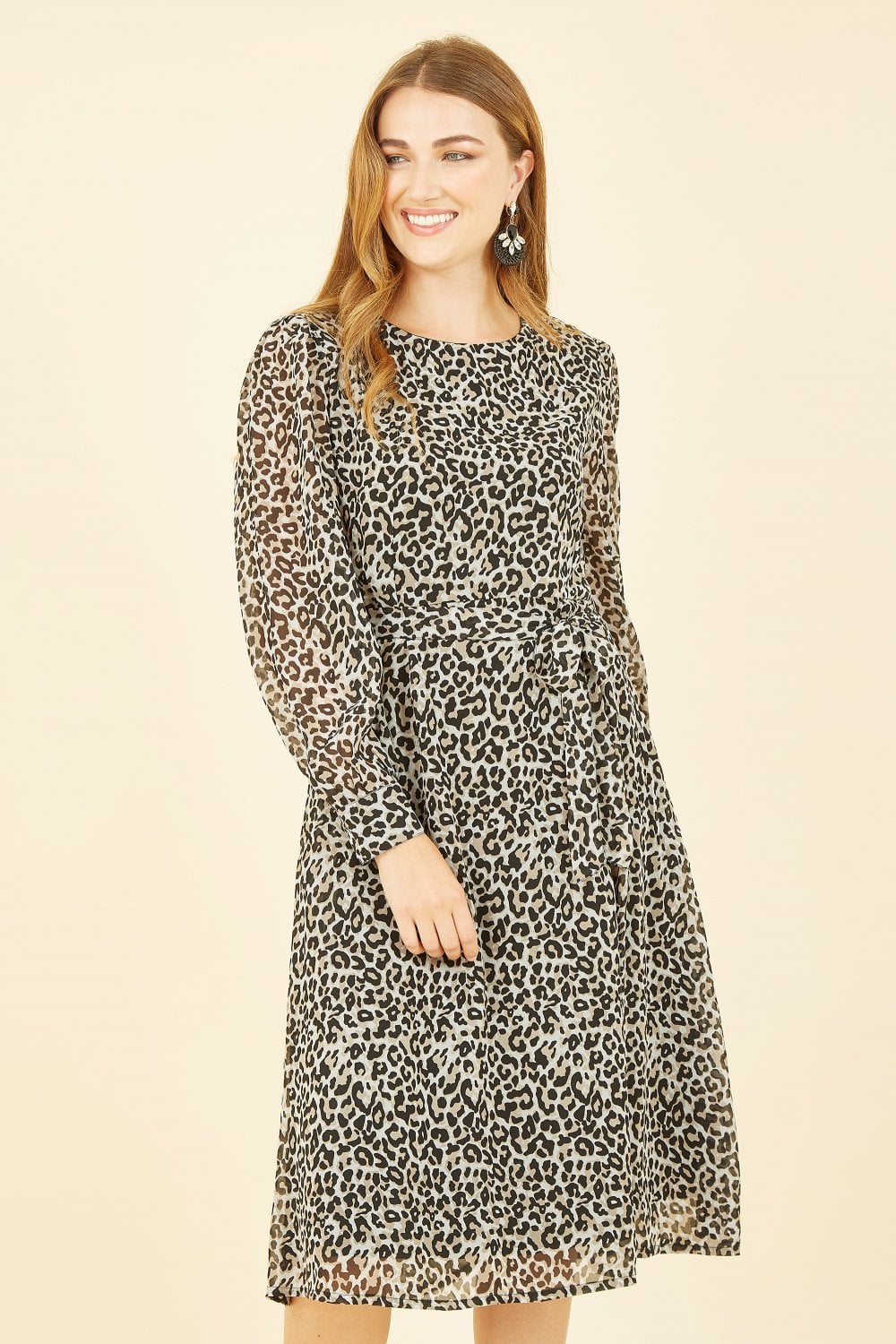 Yumi Black Leopard Long Sleeve Skater Dress Yumi