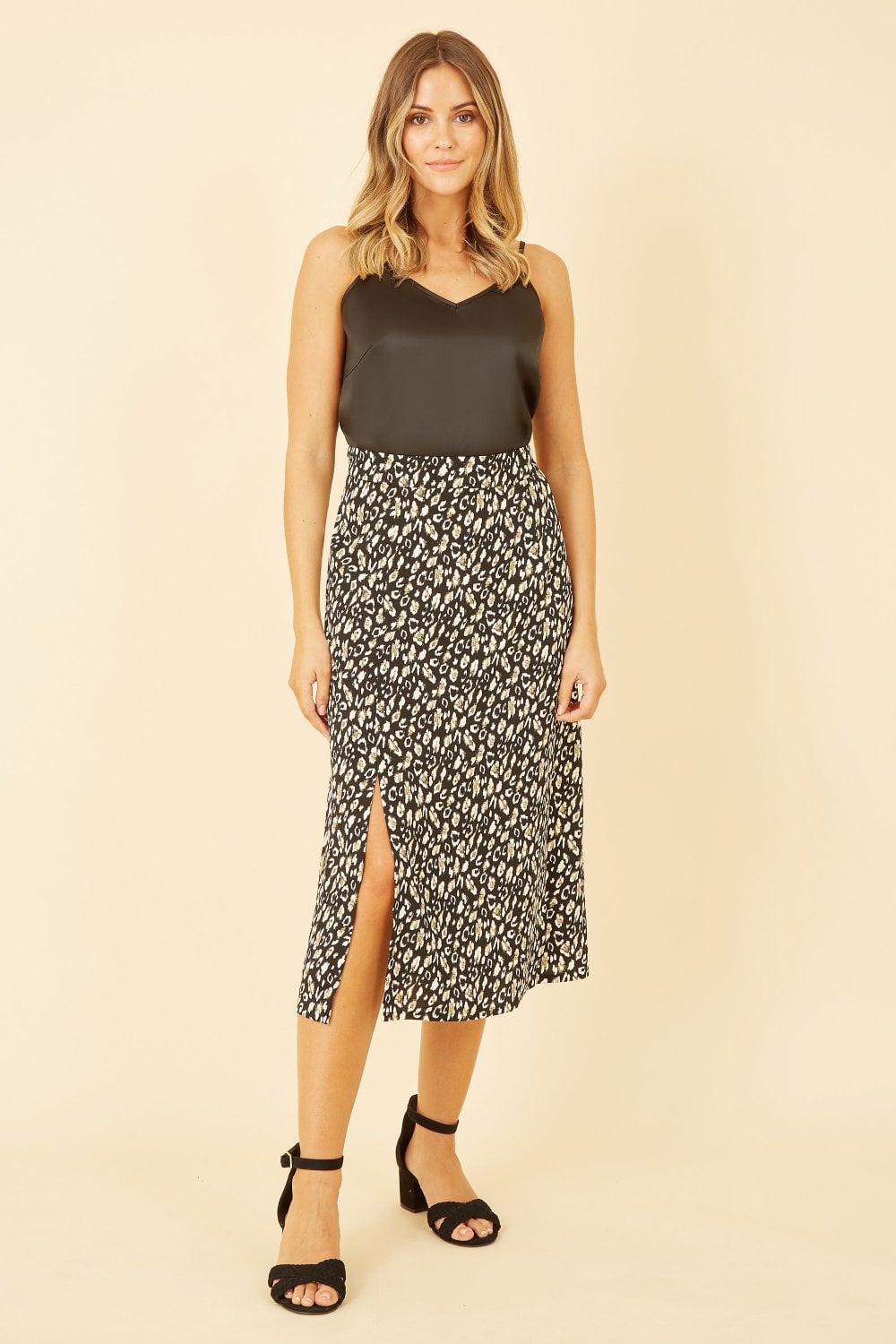 Yumi Black Leopard Print Midi Skirt Yumi