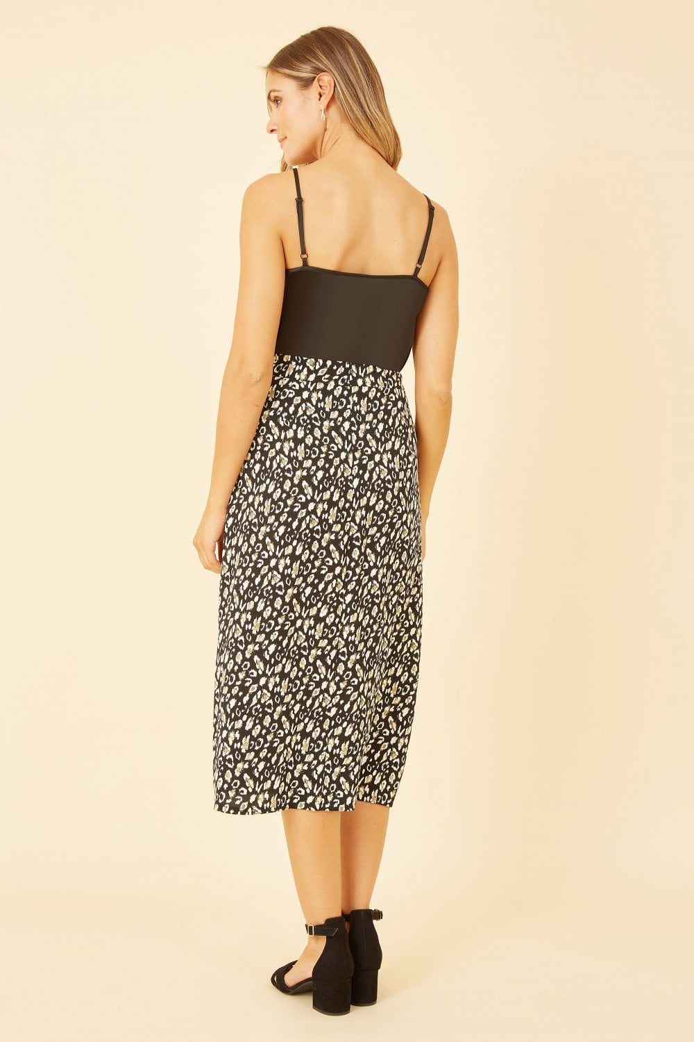 Yumi Black Leopard Print Midi Skirt Yumi