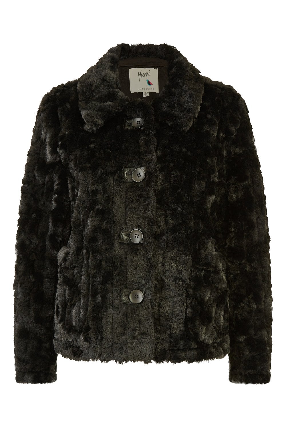 Yumi Black Luxe Textured Faux Fur Jacket With Pockets Yumi