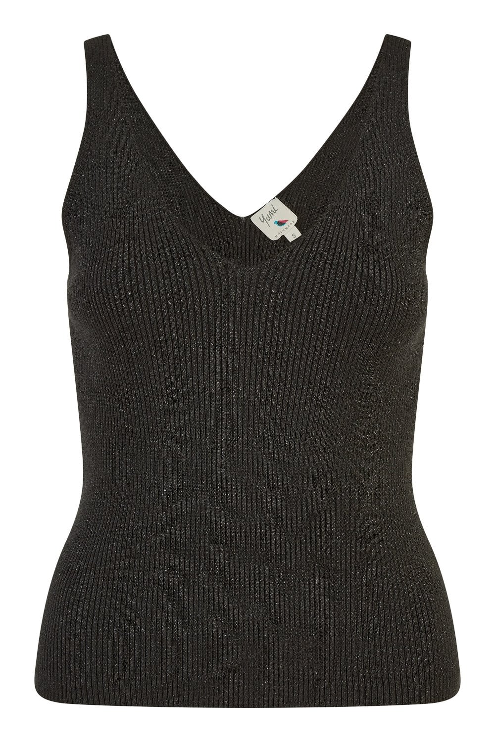 Yumi Black Metallic Rib Knitted Vest Top Yumi