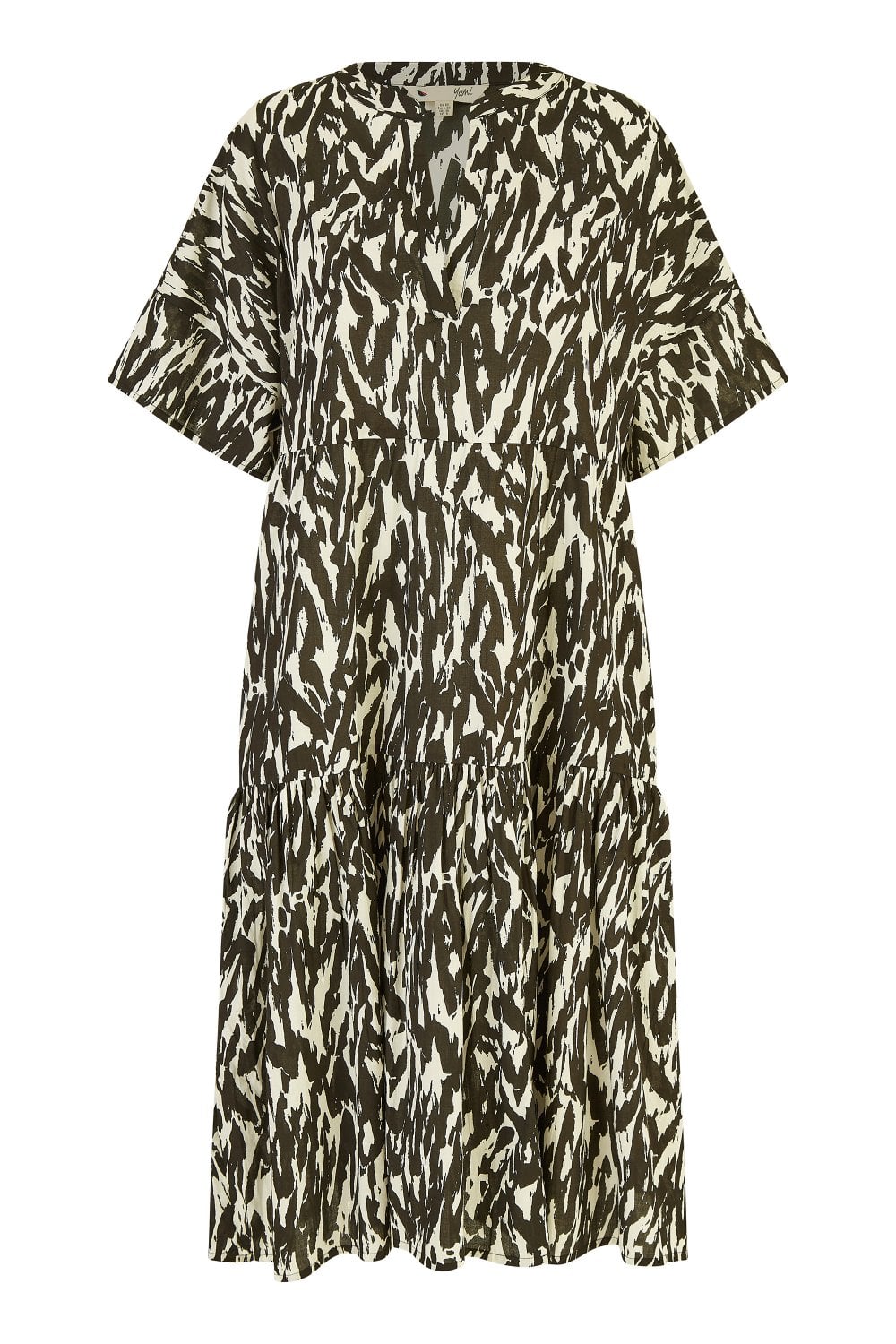 Yumi Black Organic Cotton Animal Print Tiered Tunic Dress Yumi