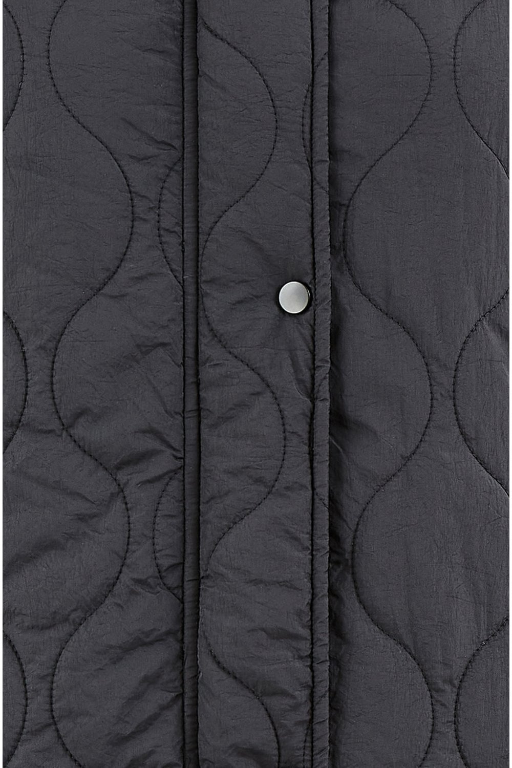 Yumi Black Padded Quilted Long Coat With Zip Detail And Hood Yumi