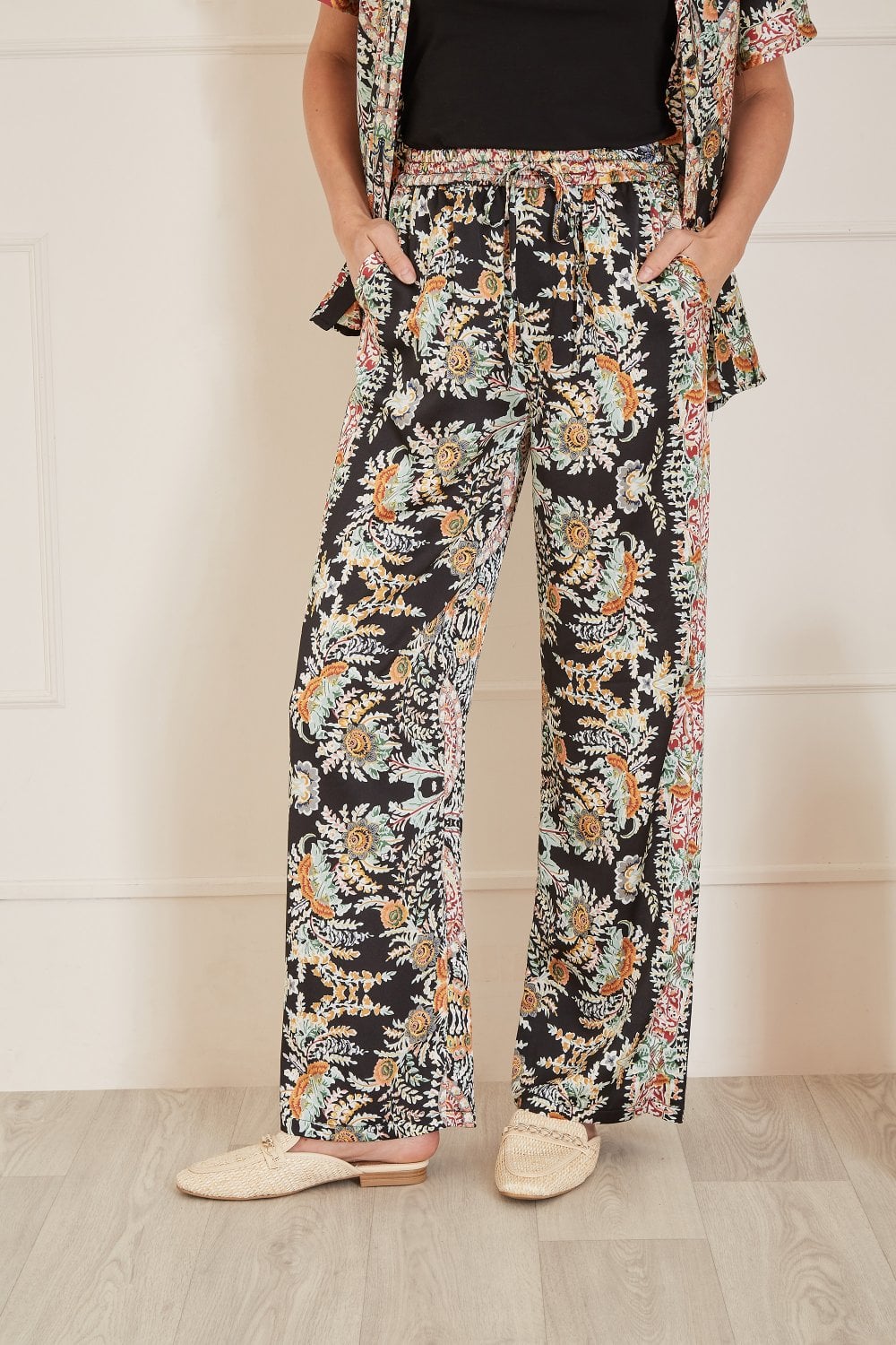 Yumi Black Paisley Print Relaxed Fit Trousers Yumi