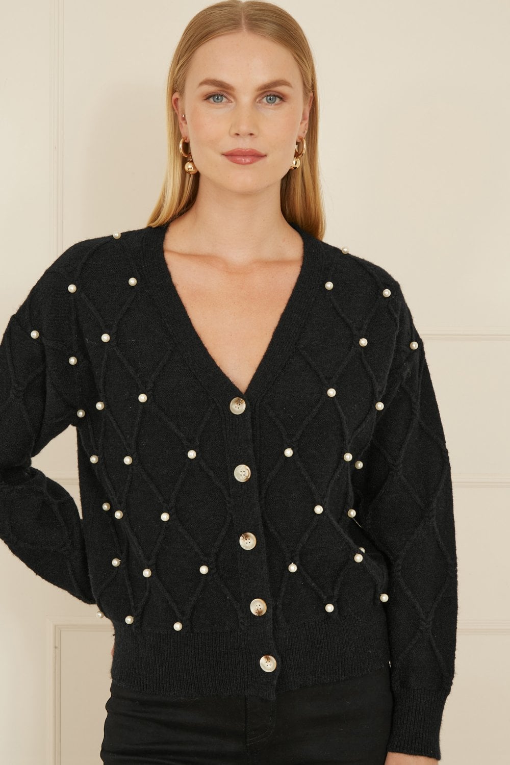 Yumi Black Pearl Cable Knit Cardigan Yumi