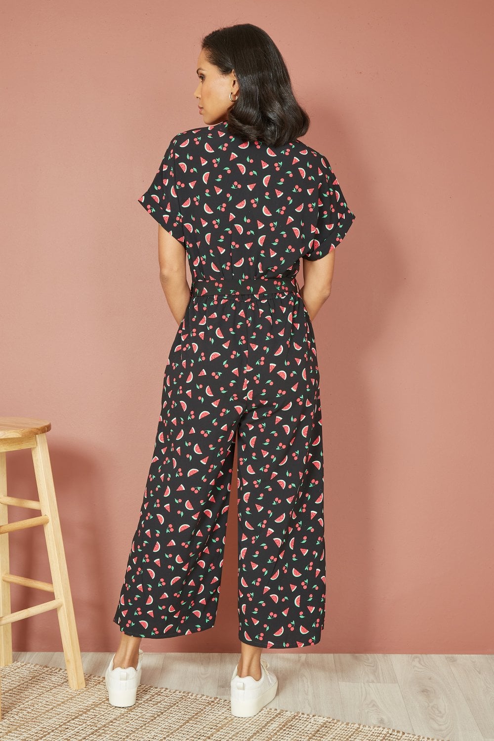 Yumi Black Recycled Watermelon Print Jumpsuit Yumi