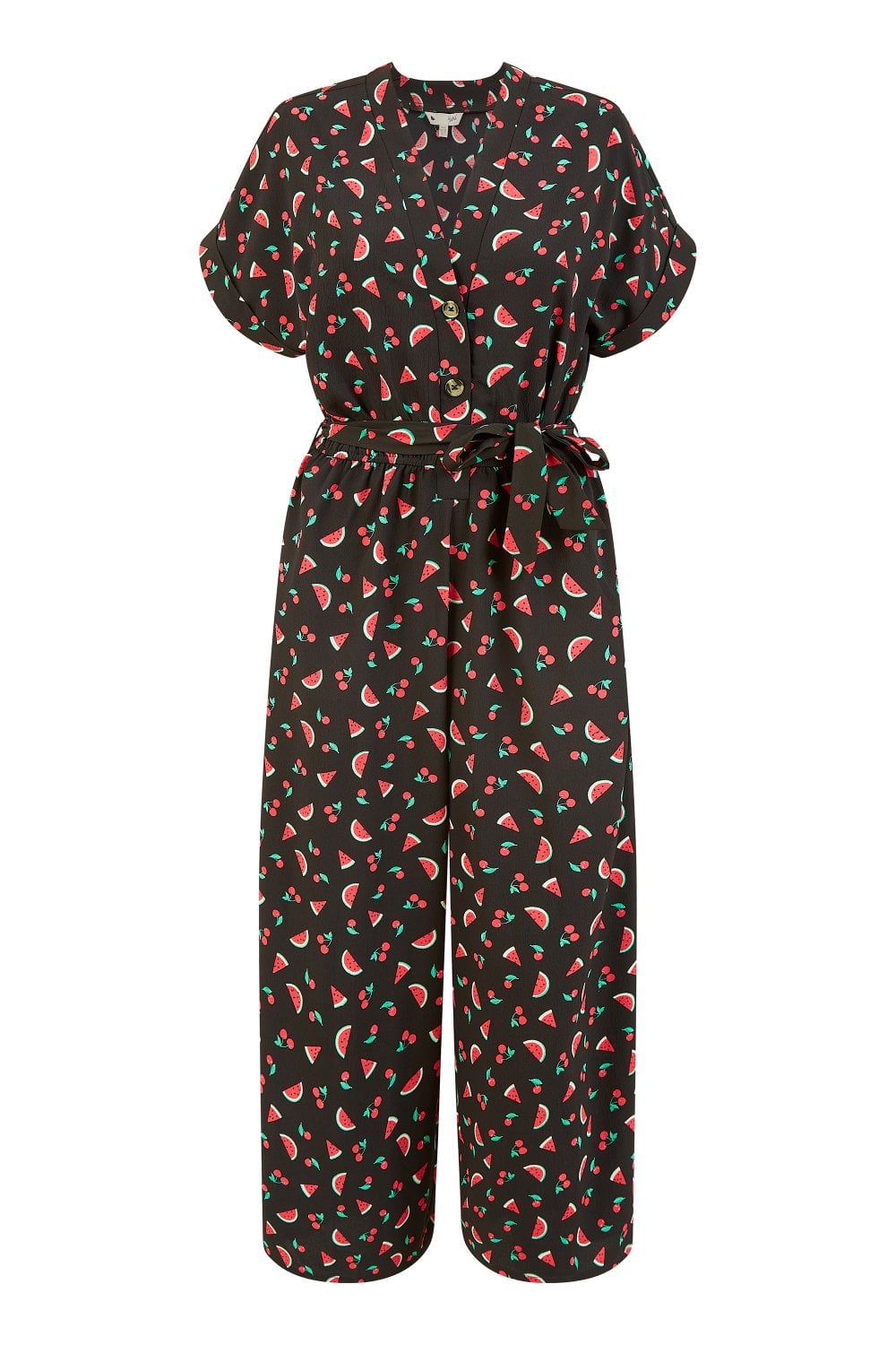 Yumi Black Recycled Watermelon Print Jumpsuit Yumi