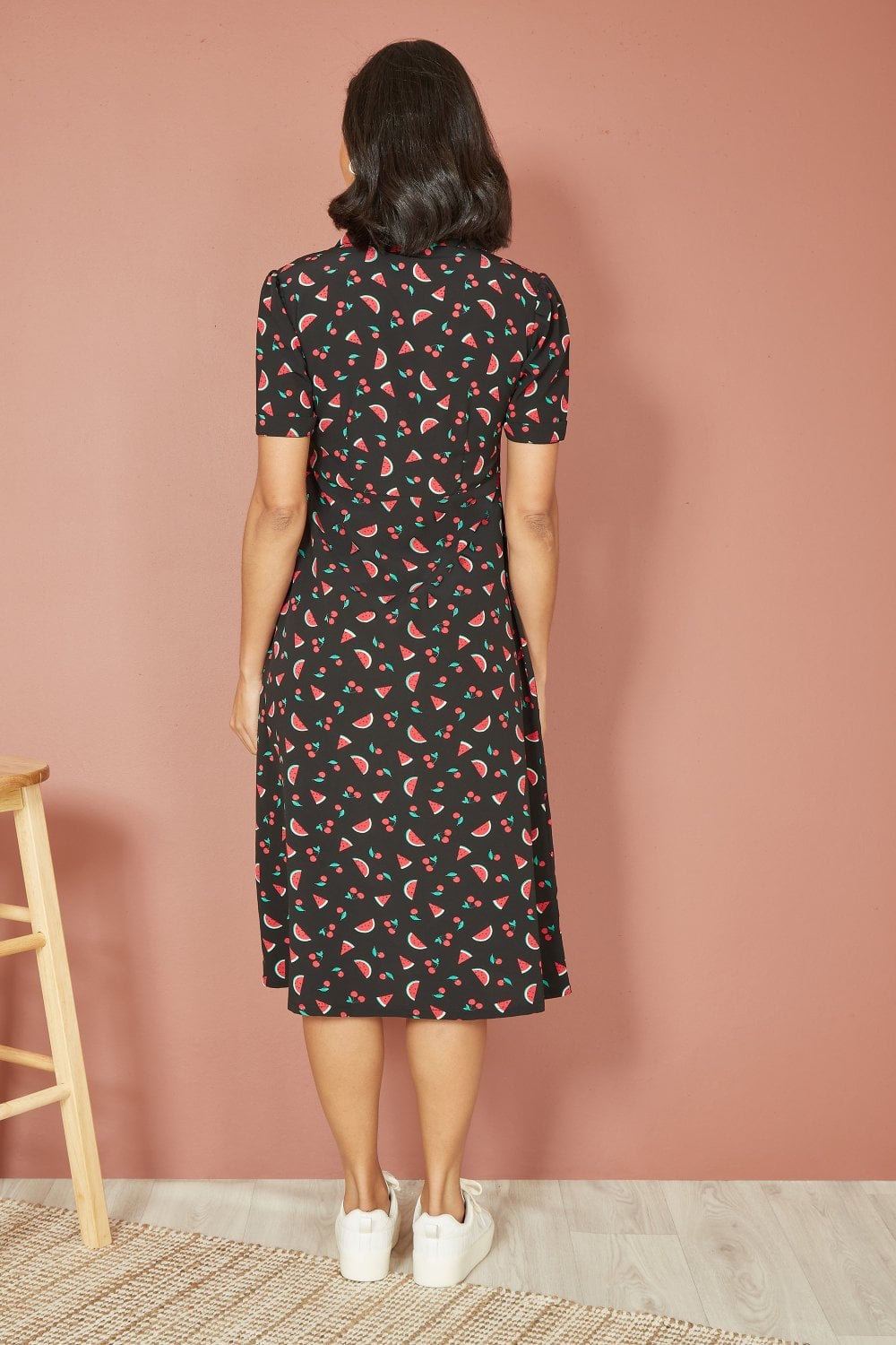 Yumi Black Recycled Watermelon Print Shirt Dress With Side Split Yumi