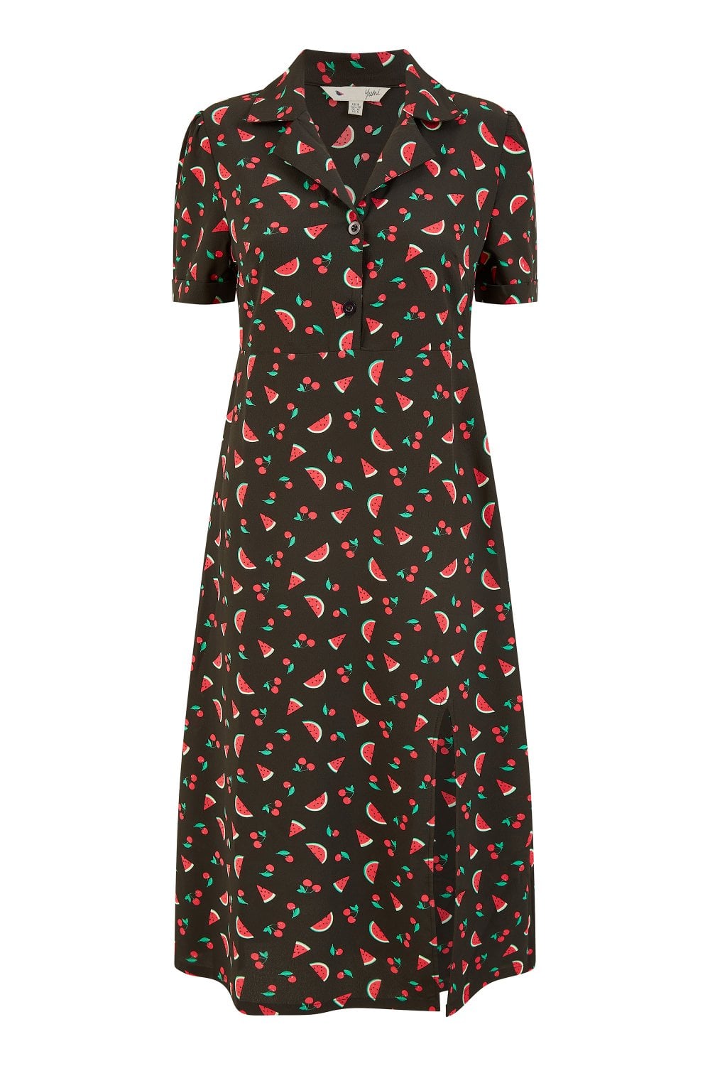 Yumi Black Recycled Watermelon Print Shirt Dress With Side Split Yumi