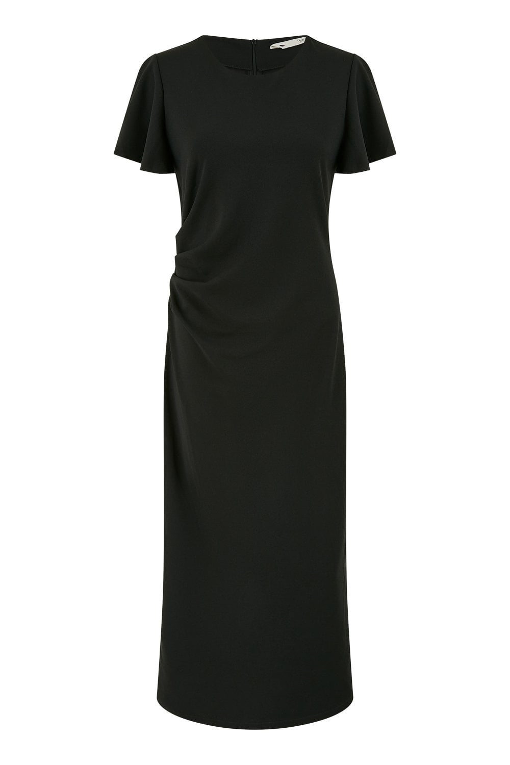 Yumi Black Ruched Waist Stretch Midi Dress Yumi