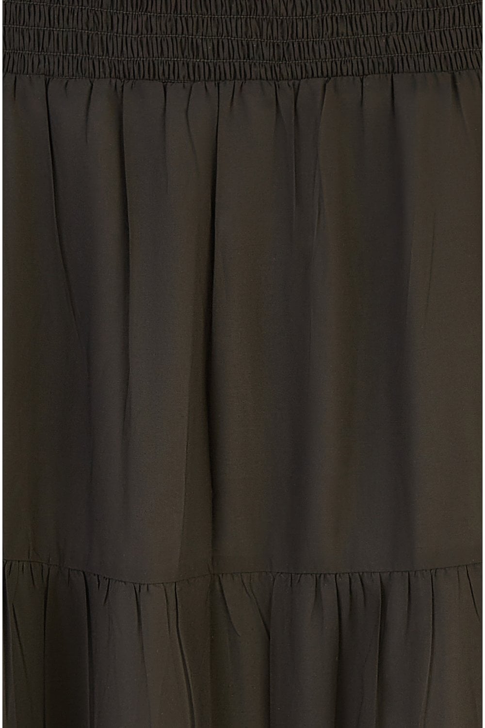 Yumi Black Ruched Waist Tiered Midi Skirt Yumi