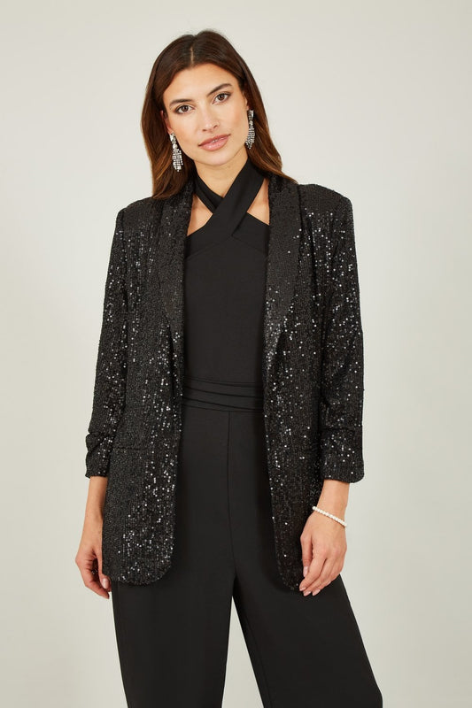 Yumi Black Sequin Blazer With Pockets Yumi