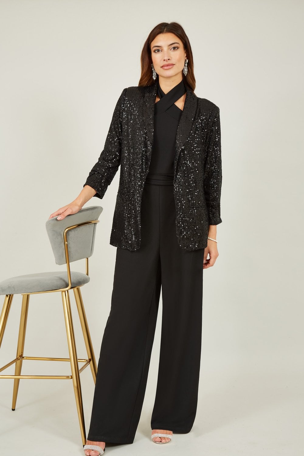 Yumi Black Sequin Blazer With Pockets Yumi