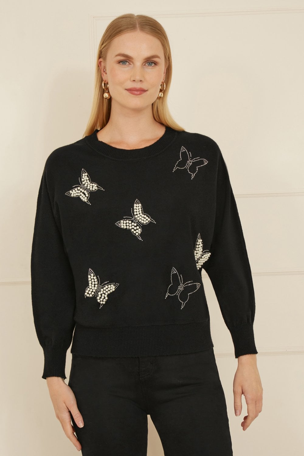 Yumi Black Sequin Butterfly Jumper Yumi