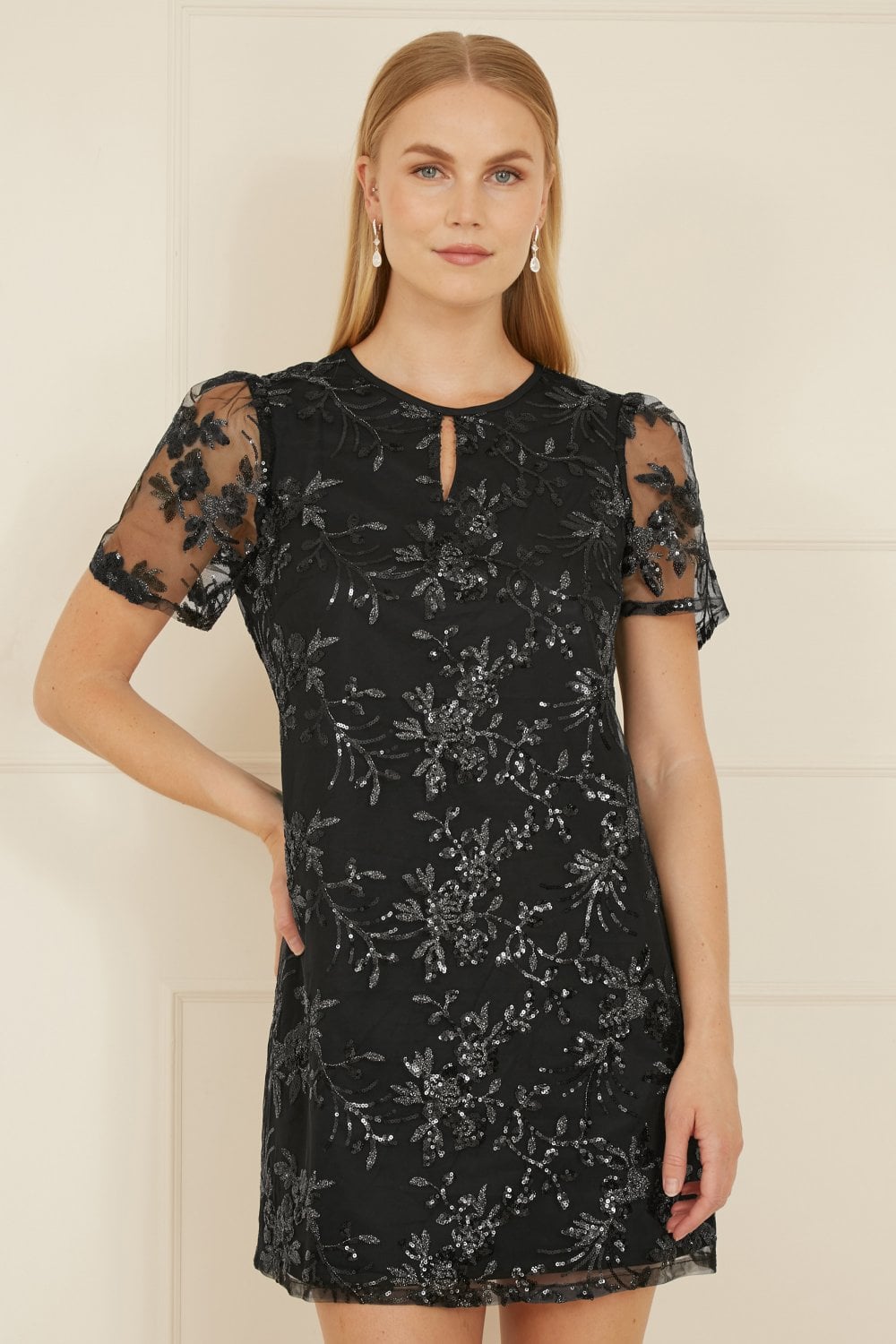 Yumi Black Sequin Embroidered Tunic Dress Yumi