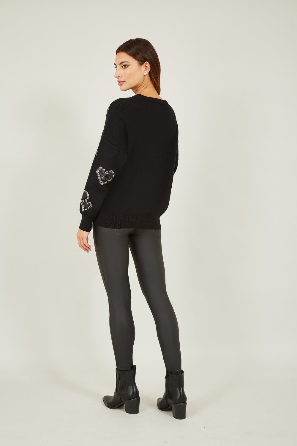 Yumi Black Sequin Heart Relaxed Jumper Yumi