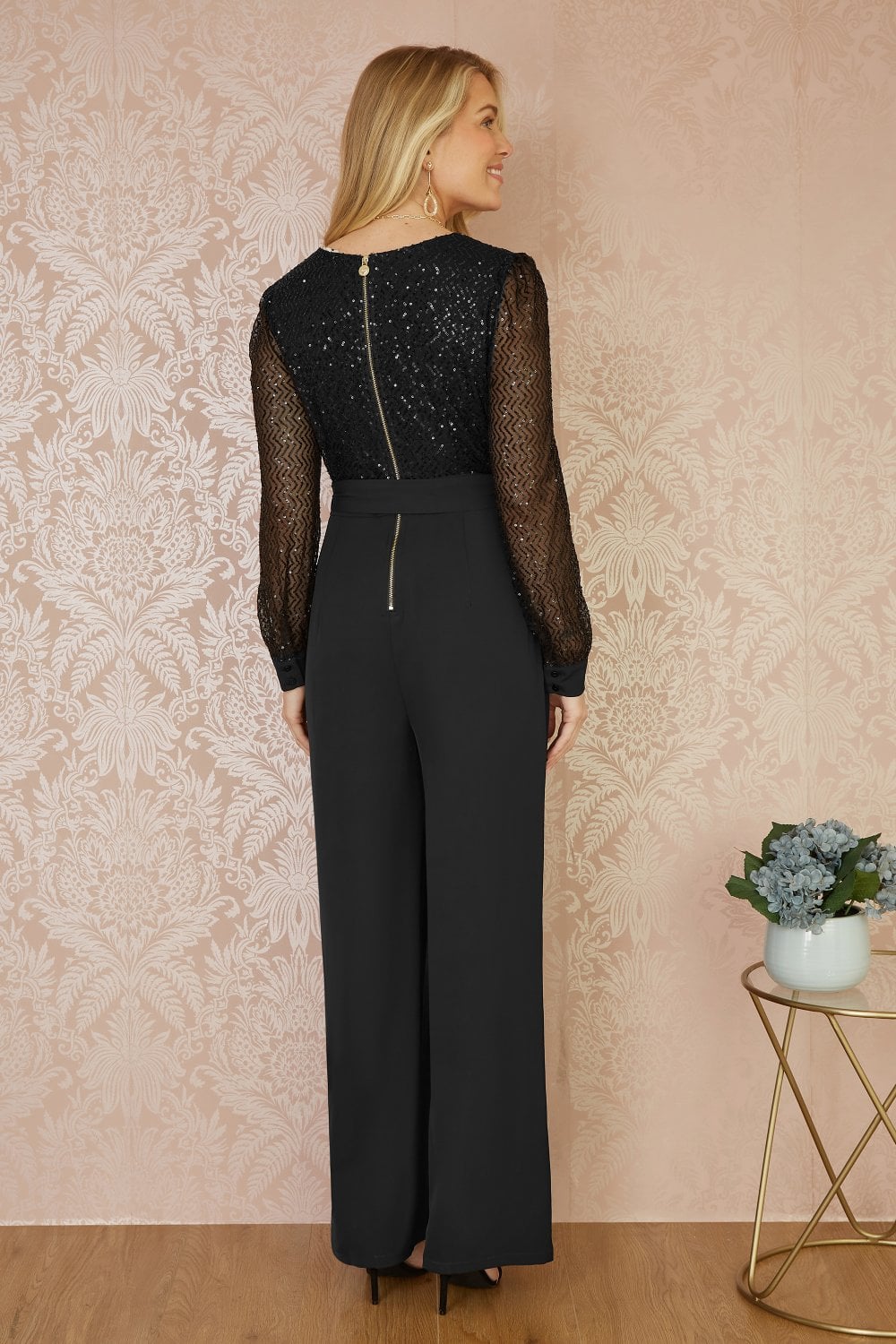 Yumi Black Sequin Jumpsuit With Long Sleeves Yumi