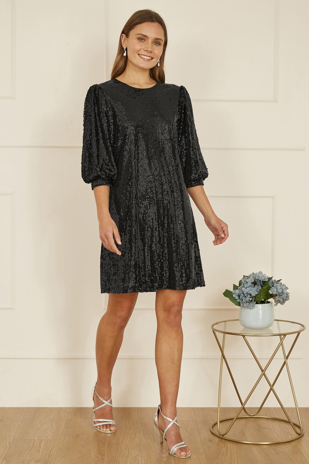 Yumi Black Sequin Tunic Dress With Balloon Sleeves Yumi