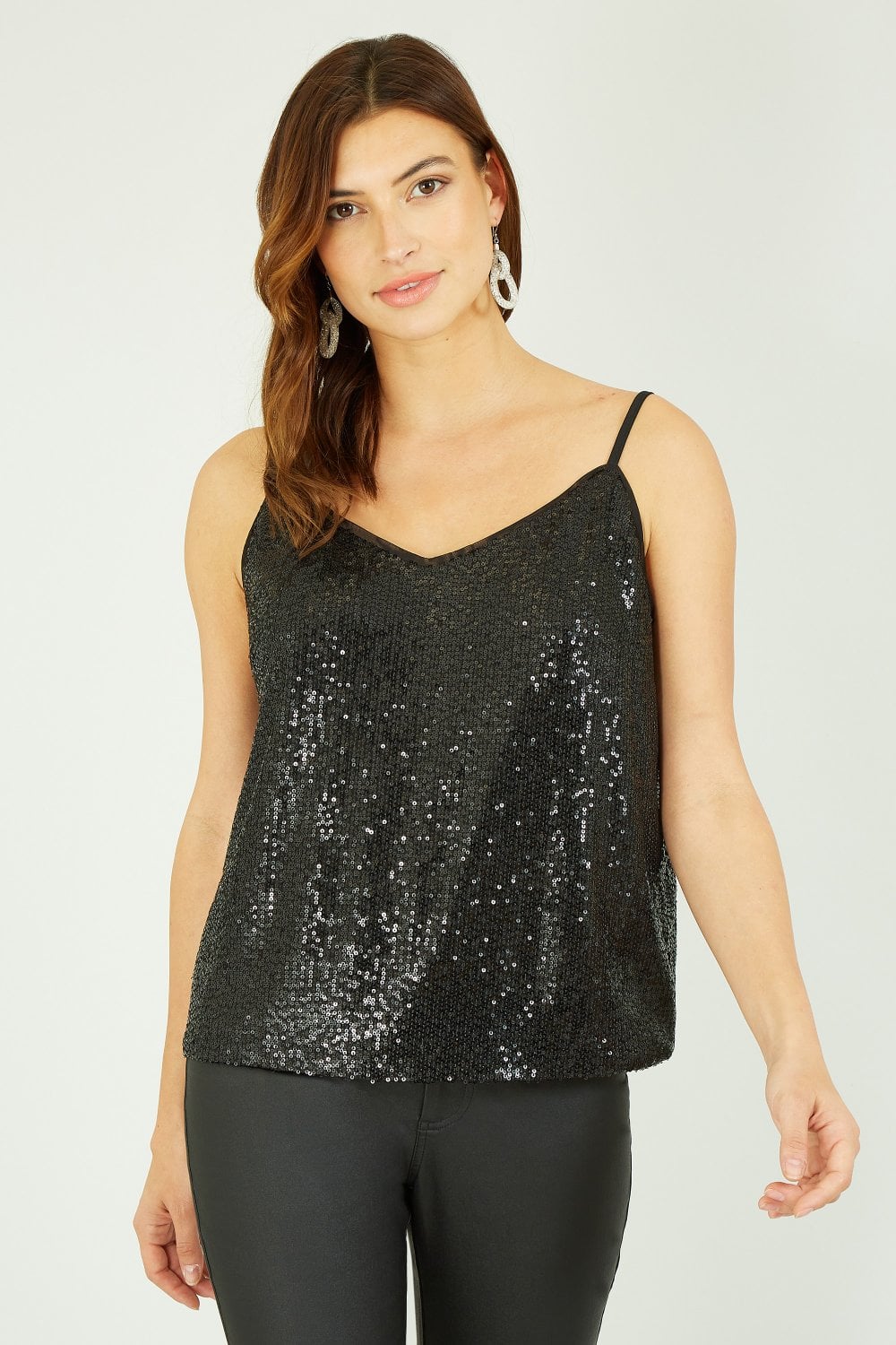 Yumi Black Sequin Vest Top Yumi