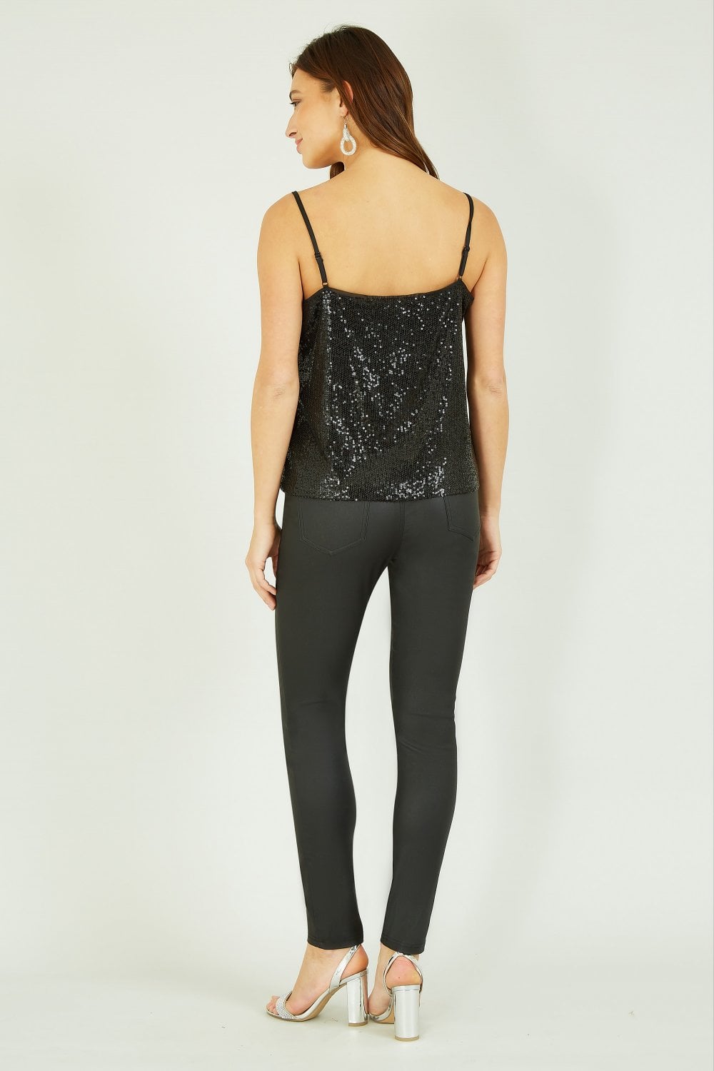 Yumi Black Sequin Vest Top Yumi