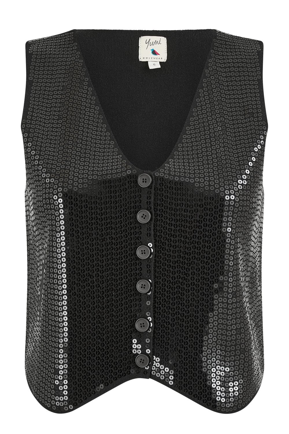 Yumi Black Sequin Waistcoat With Knitted Back Yumi