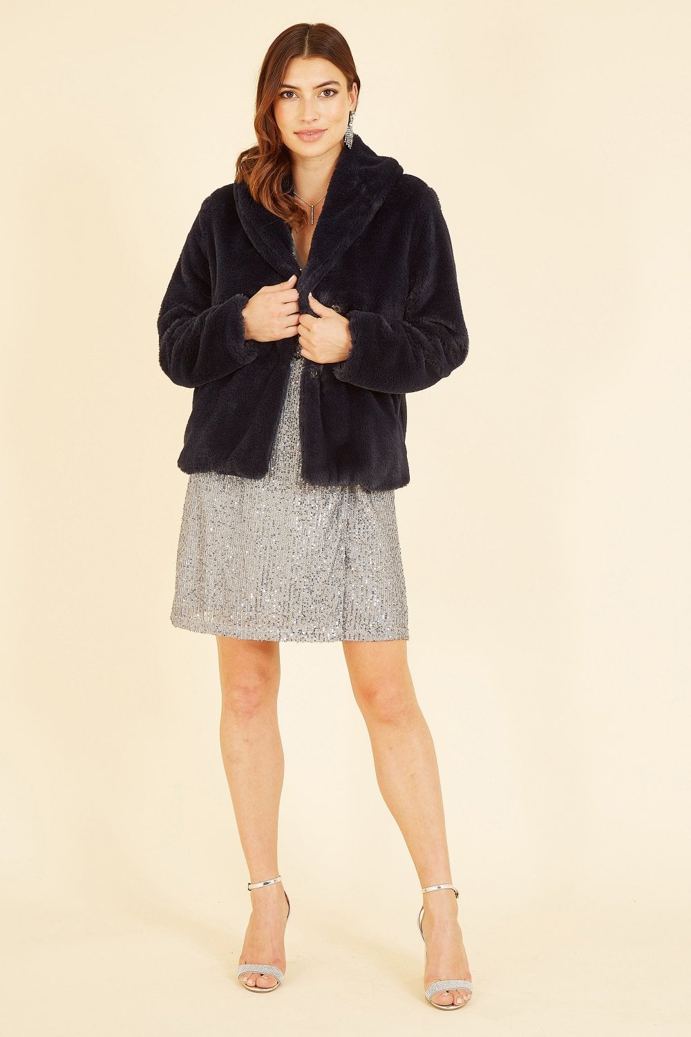 Yumi Black Short Wrap Faux Fur Coat Yumi