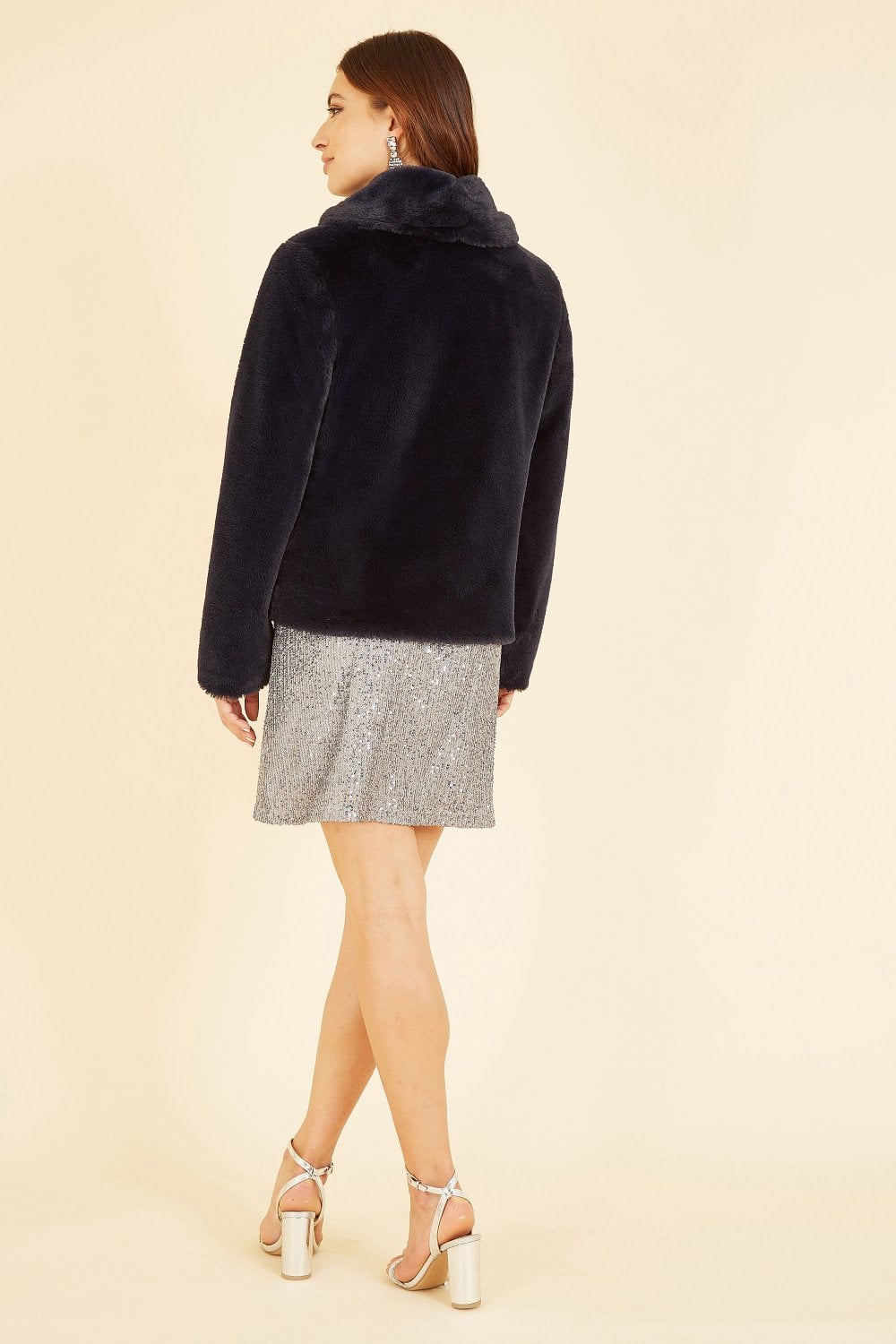 Yumi Black Short Wrap Faux Fur Coat Yumi