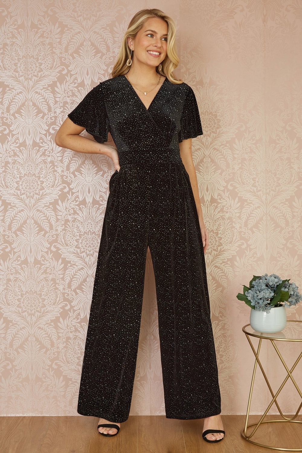 Yumi Black Sparkle Velvet Jumpsuit Yumi