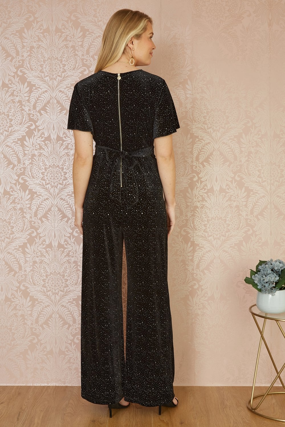 Yumi Black Sparkle Velvet Jumpsuit Yumi