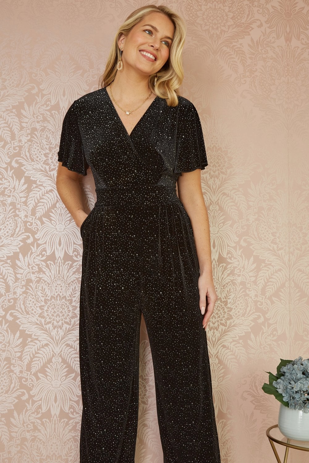 Yumi Black Sparkle Velvet Jumpsuit Yumi