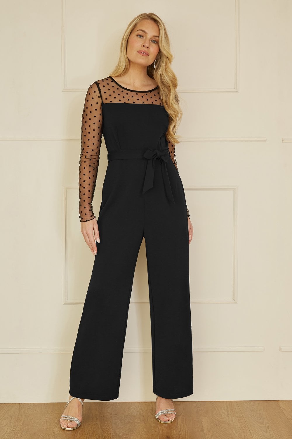 Yumi Black Spot Mesh Stretch Jumpsuit Yumi