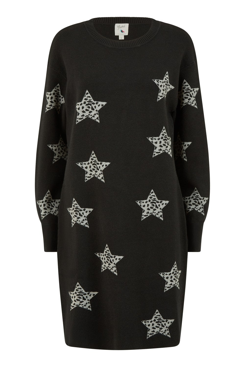 Yumi Black Star Print Relaxed Fit Tunic Dress Yumi