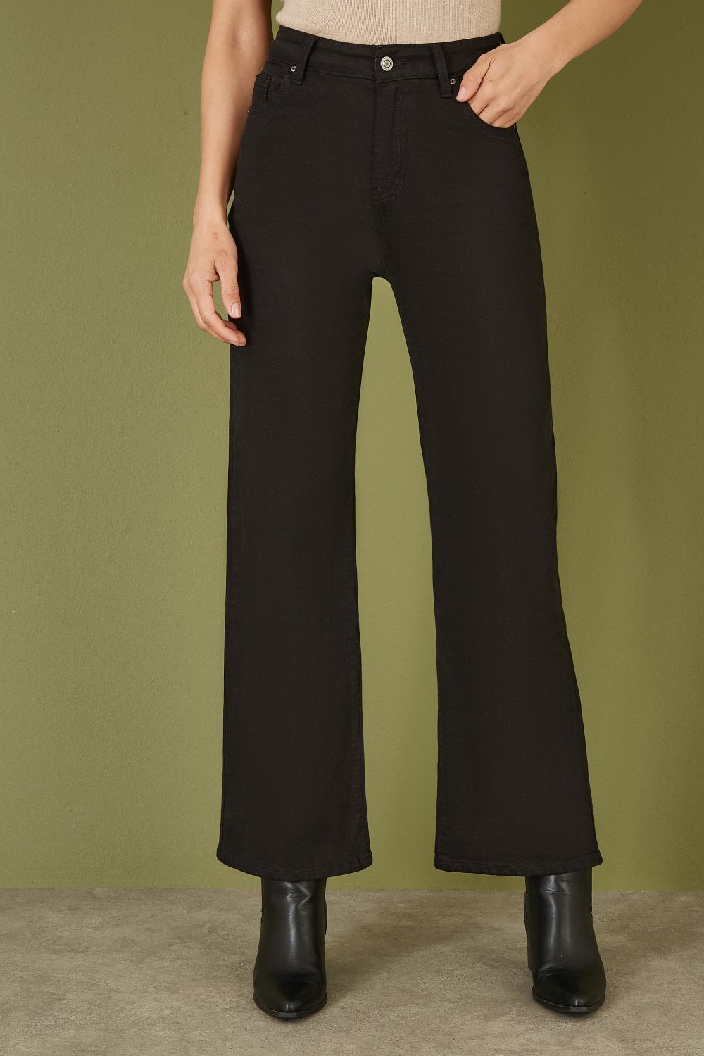 Yumi Black Stretch Canvas Wide Leg High Waist Jeans Yumi