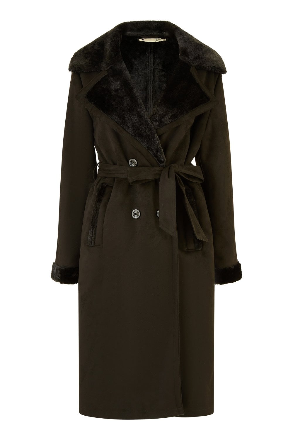 Yumi Black Trench Coat With Faux Fur Lining Yumi