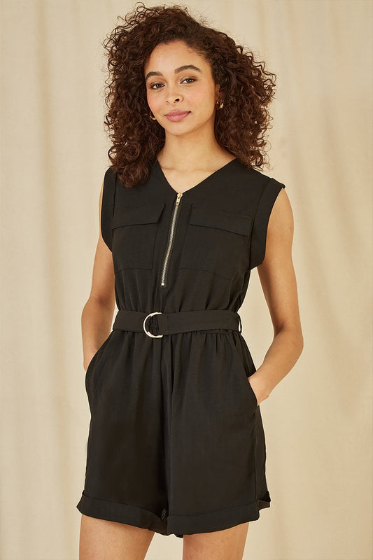 Yumi Black Utility Playsuit With Pockets Yumi