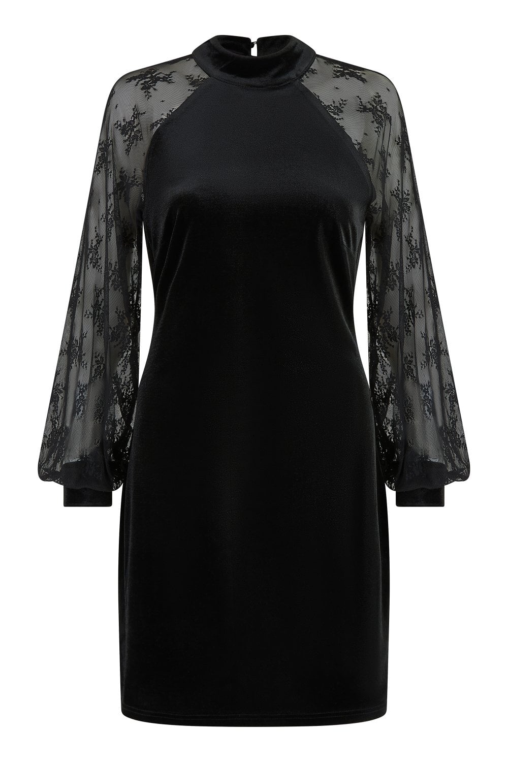 Yumi Black Velvet Fitted Dress With Lace Sleeves Yumi