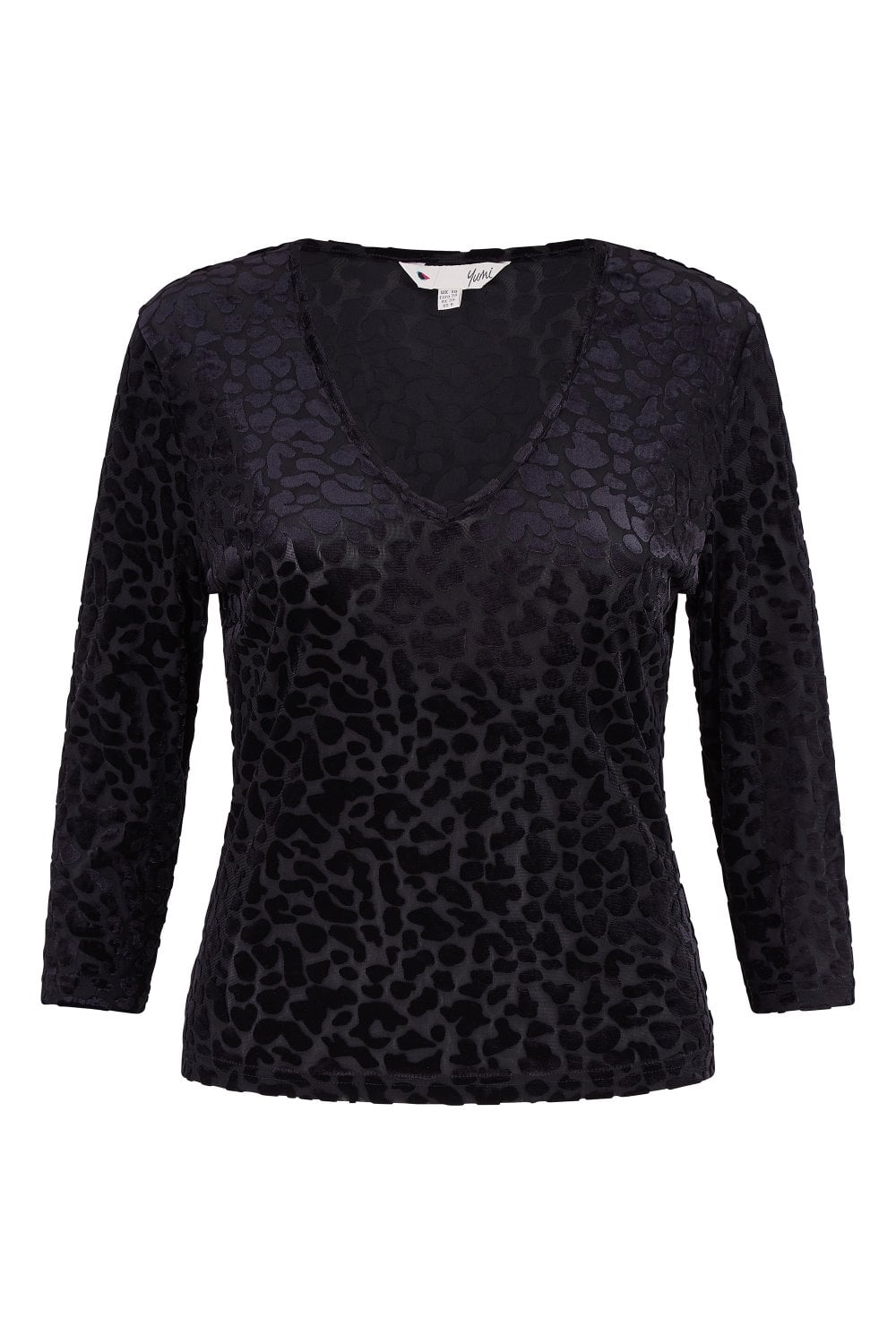 Yumi Black Velvet Leopard V Neck Top Yumi