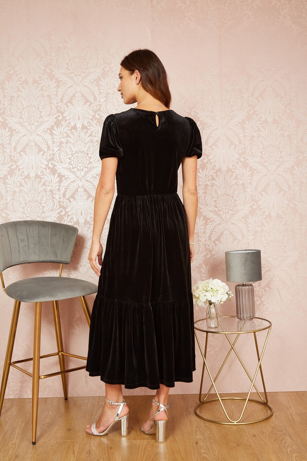 Yumi Black Velvet Midi Dress Yumi