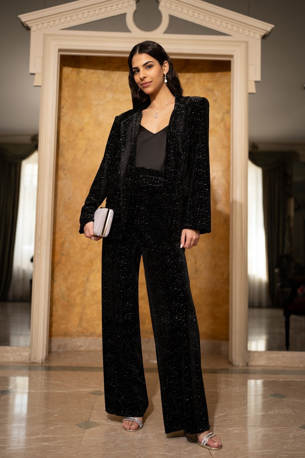 Yumi Black Velvet Sparkle Oversize Blazer Yumi