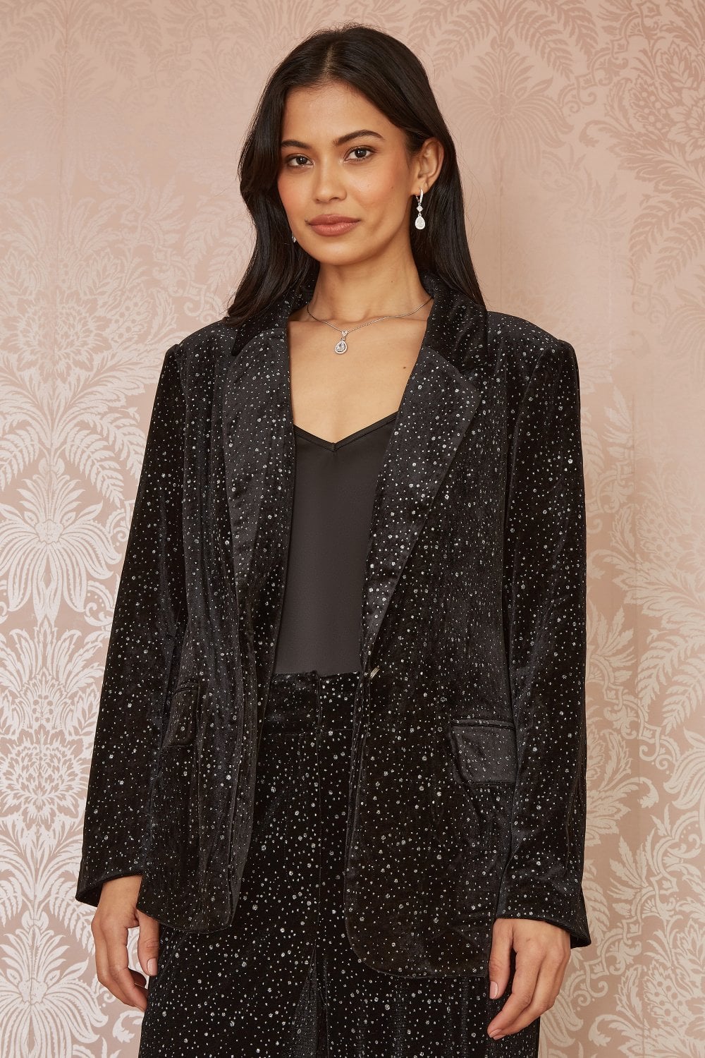 Yumi Black Velvet Sparkle Oversize Blazer Yumi