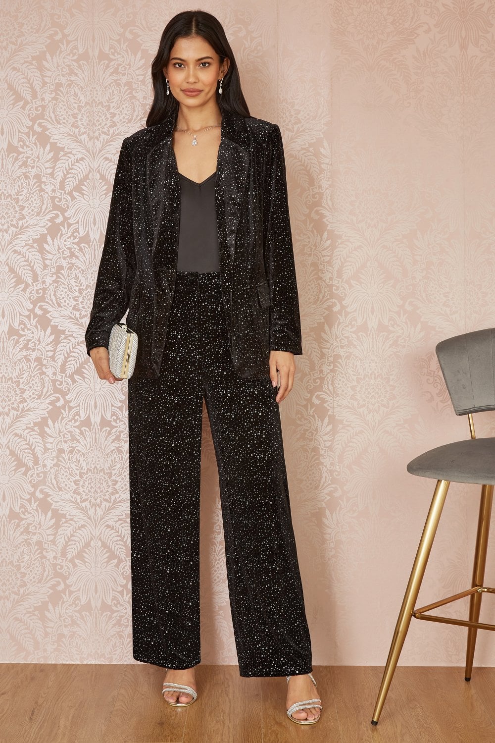 Yumi Black Velvet Sparkle Oversize Blazer Yumi