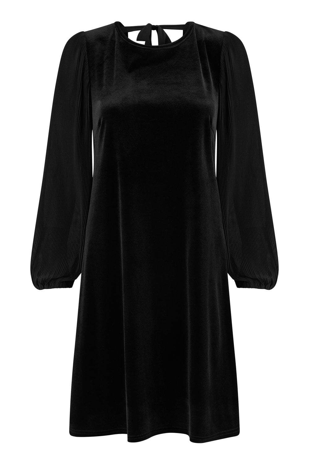 Yumi Black Velvet Tunic Dress with Pleated Balloon Sleeves And Tie Back Yumi