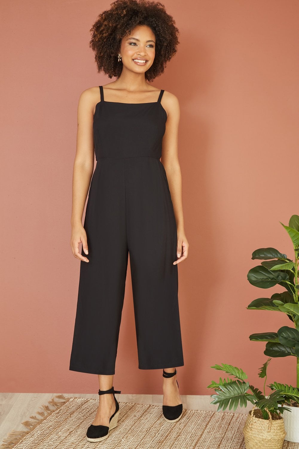 Yumi Black Viscose Tie Back Jumpsuit With Pockets Yumi