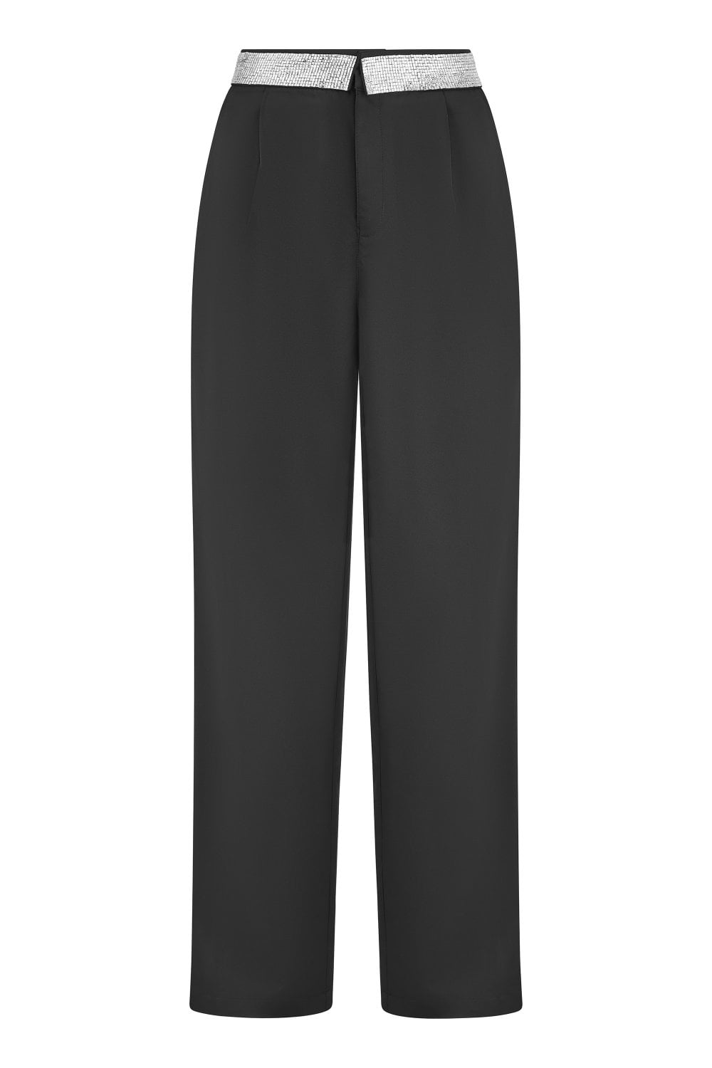 Yumi Black Wide Leg Trousers With Diamante Waistband Yumi