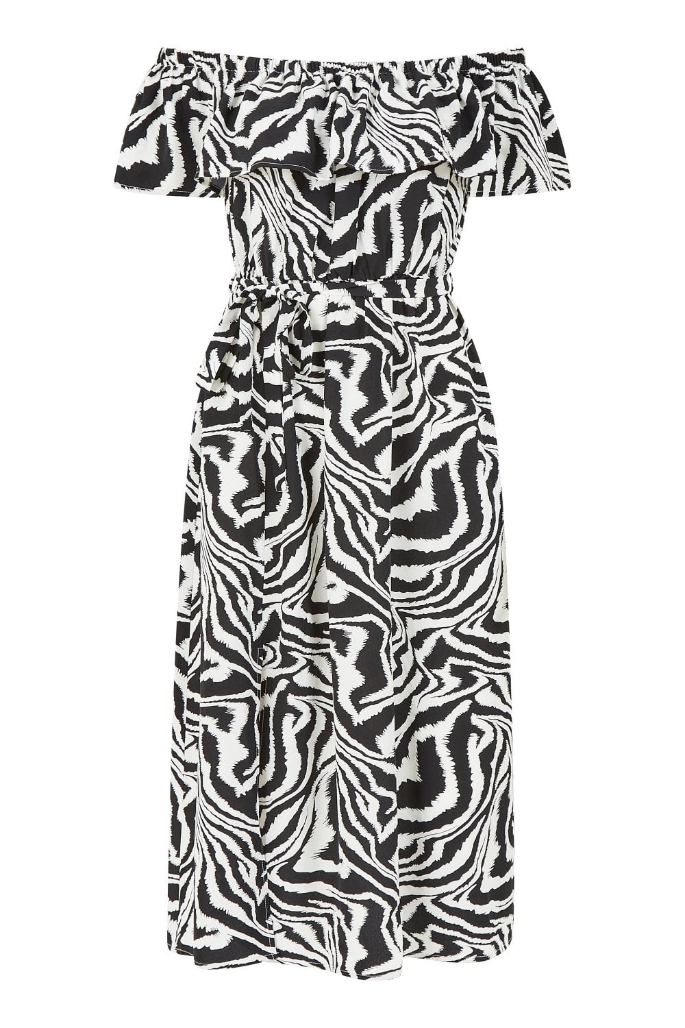 Yumi Black Zebra Print Bardot Dress Yumi