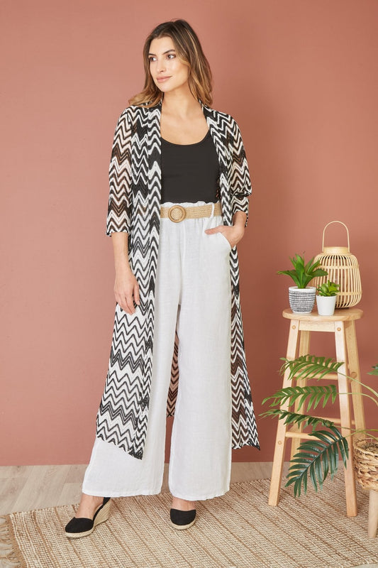 Yumi Black Zig Zag Crochet Long Knitted Kimono Yumi