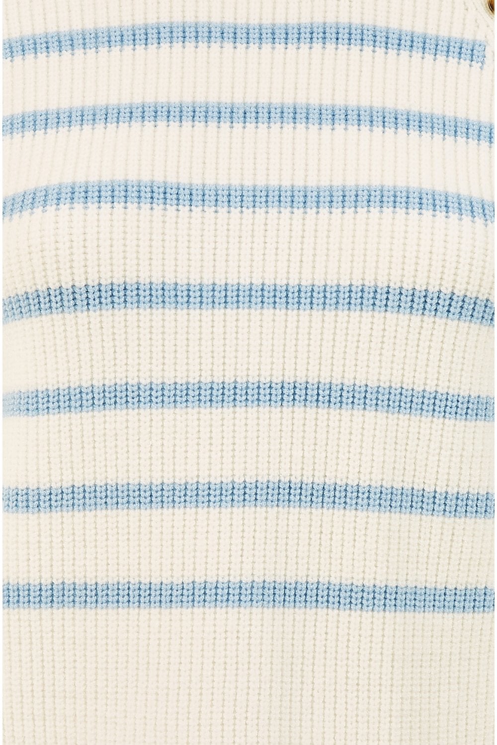 Yumi Blue And White Stripe Jumper With Button Detail Yumi