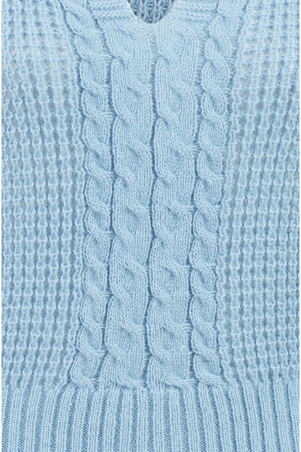 Yumi Blue Balloon Sleeve Cable Knit V Neck Jumper Yumi