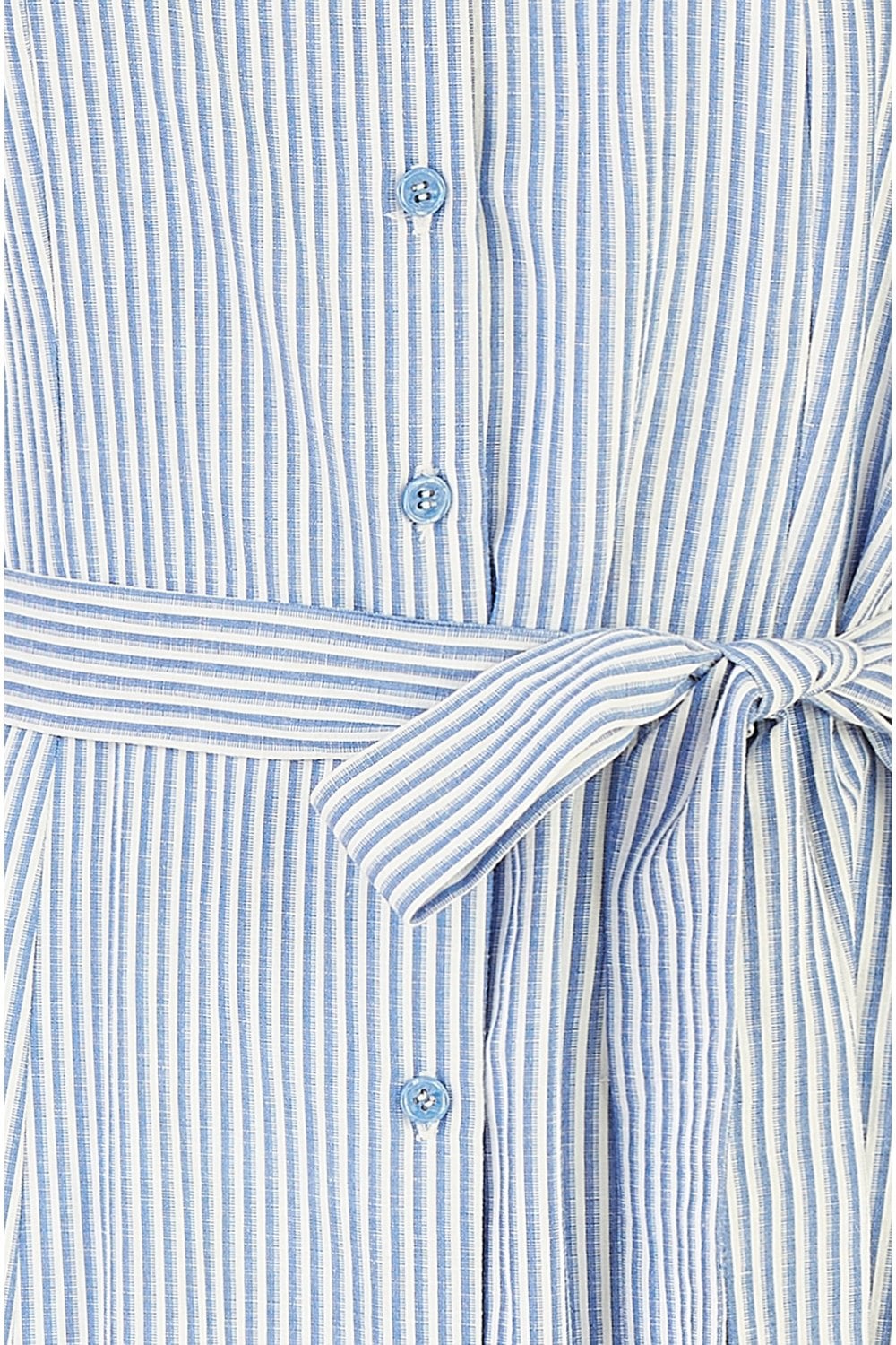 Yumi Blue Cotton Striped Midi Shirt Dress Yumi